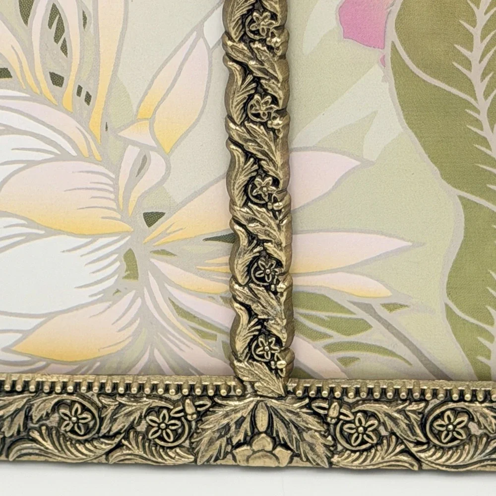 VTG Gold Tone Ornate Double‎ Picture Frame Floral Baroque Hollywood Regency